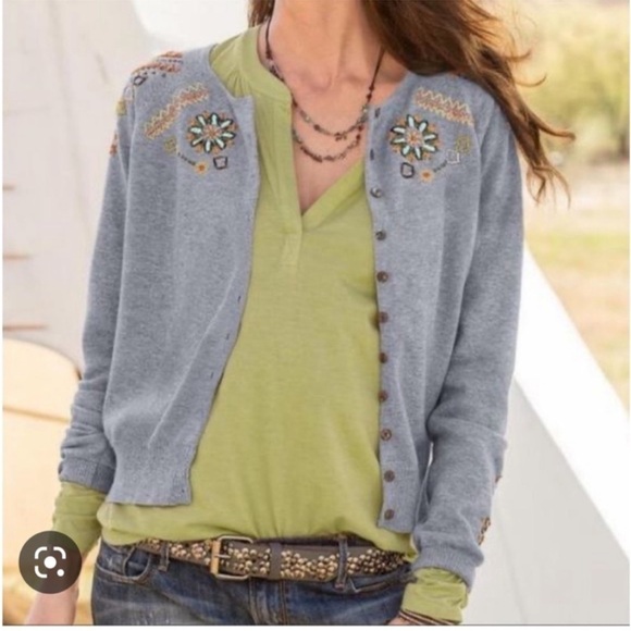 Sundance Marimba Gray Floral Embroidered
Beaded Gray Cardigan Sweater Medium - Picture 2 of 6